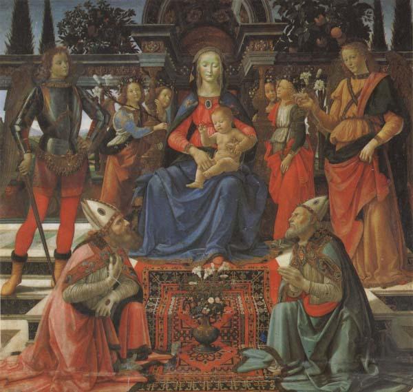 Domenico Ghirlandaio Madonna and Child Enthroned with Four Angels,the Archangels Michael and Raphael,and SS.Giusto and Ze-nobius Sweden oil painting art